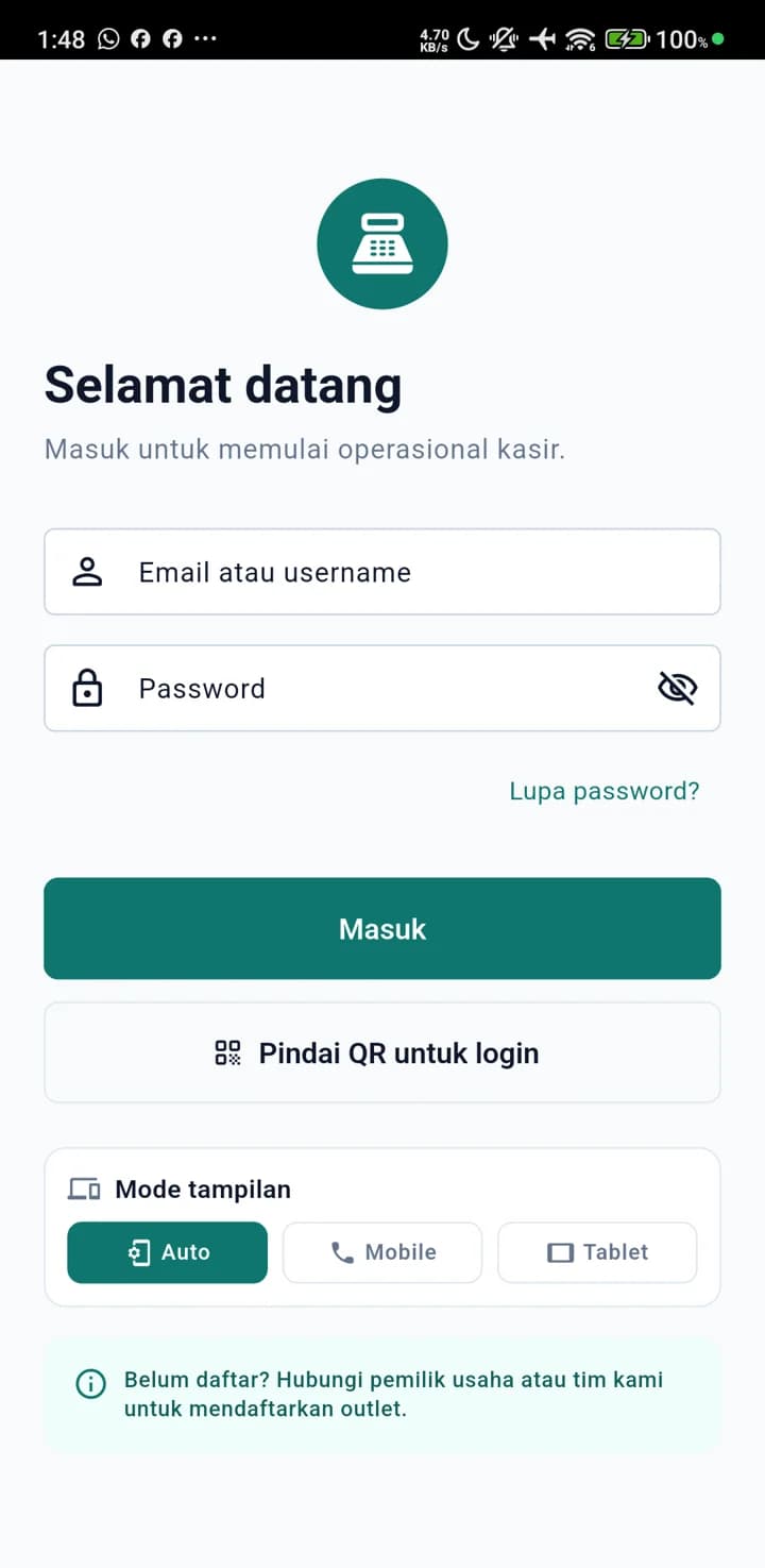 Layar Masuk aplikasi Kuasir di ponsel